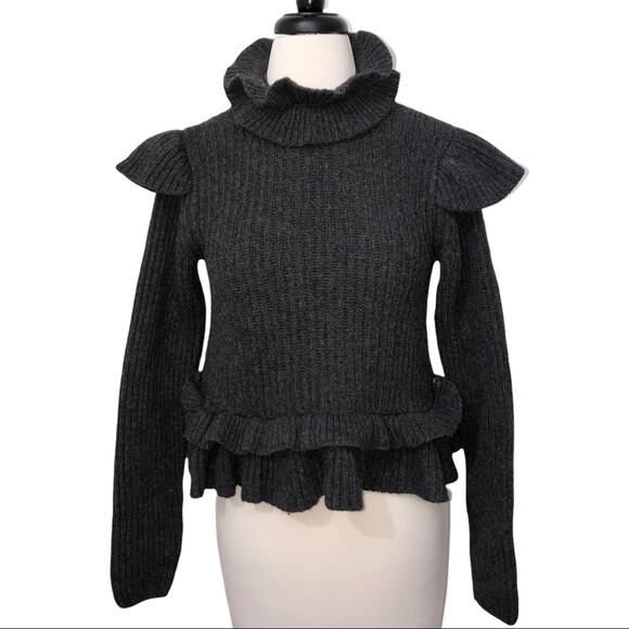Ganni Phantom Gray Ruffle Open Back Wool Sweater XS NWT - Picture 2 of 12